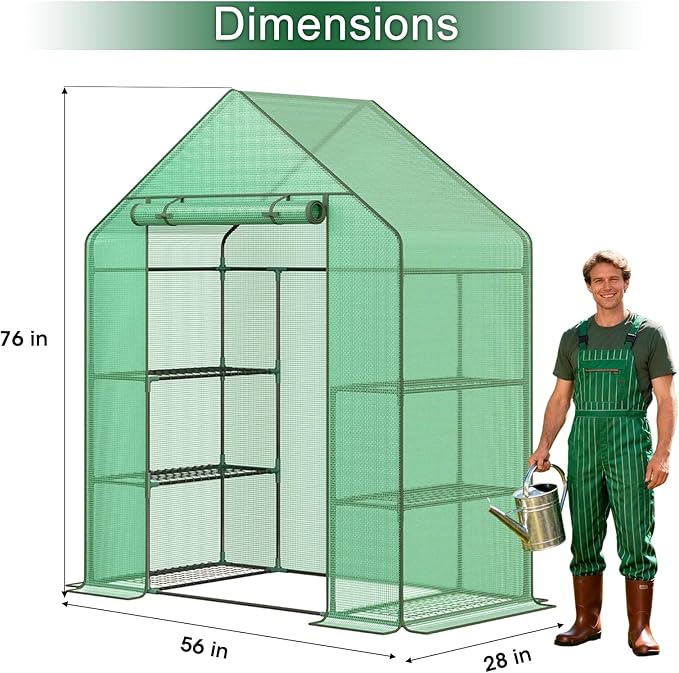 56x28x76 Greenhouse, Portable Green House for Outside Patio, Greenhouses Kit for Outdoor with Shelves, Thicken PE Cover, Ground Nail and Fixed Ropes (Green Cover, 4.6x2.3x6.3 FT)