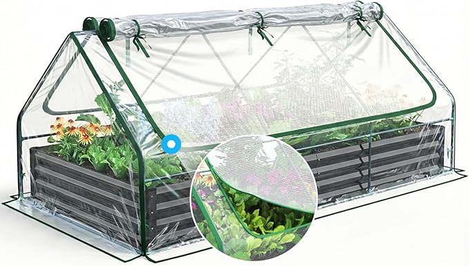 Quictent Raised Garden Bed Galvanized Raised Beds for Gardening Vegetables with Cover 8x4x1 ft Metal Planter Box Outdoor Use (Clear)