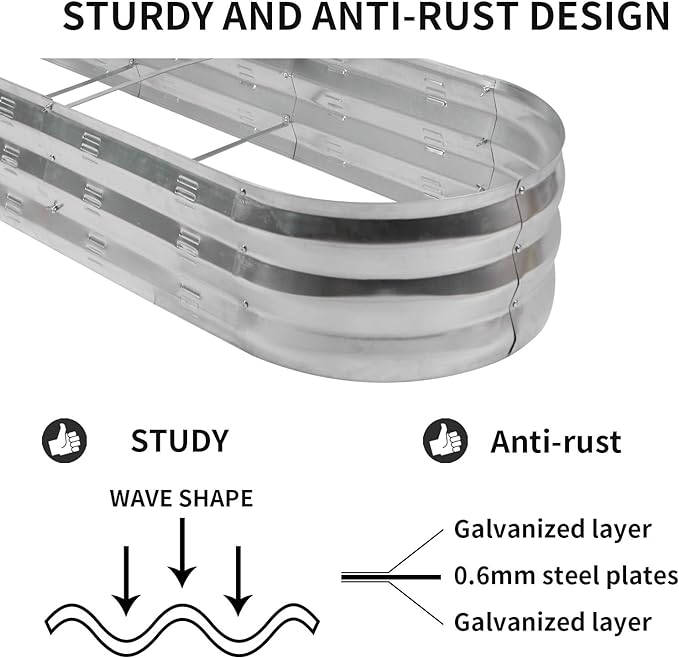 GADI Raised Garden Bed Kit for Vegetables Flower Galvanized Metal Planter Boxs Designed for Easy DIY and Cleaning Not Twist Or Rot (Silver)