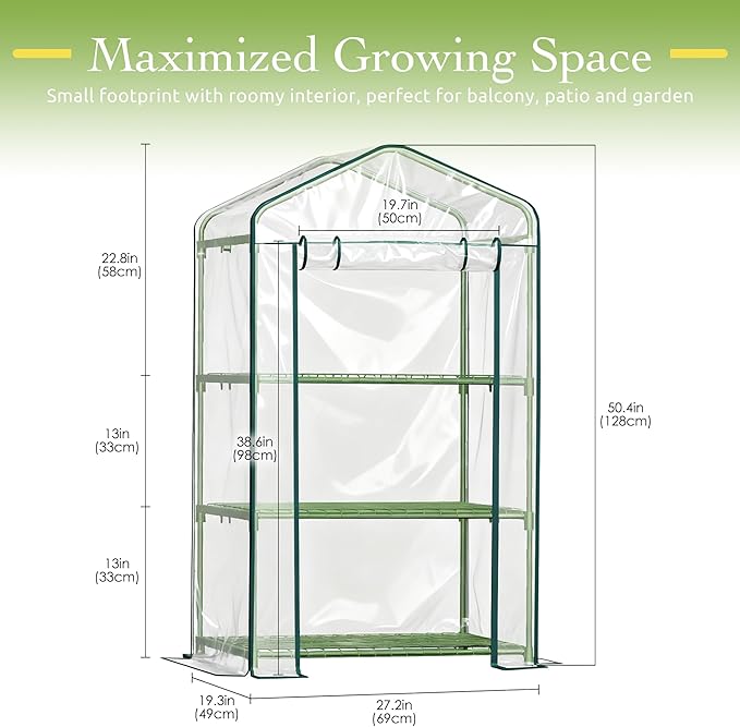 Mini Greenhouse for Outdoor Indoor, 3 Tier Shelves Small Green House for Winter, Portable Greenhouses with PE-Coated Metal Frame Heavy Duty PVC Cover, Plant Rack Stand House 2.3x1.6x4.2ft