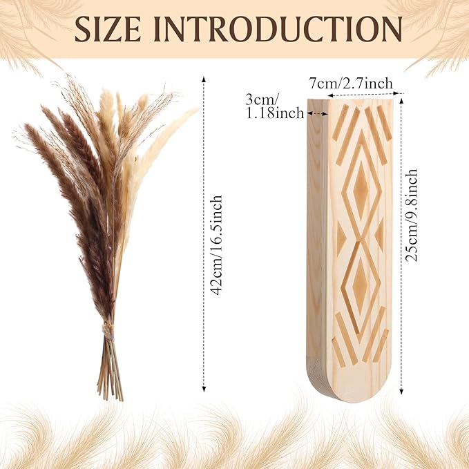 2 Pack Wooden Wall Planter Wooden Vase Set with Dried Reed Flowers Boho Wall Decor Indoor Farmhouse Decor for Entryways Hallways Bathrooms Living Rooms and Dining Rooms(Natural Wood Color)
