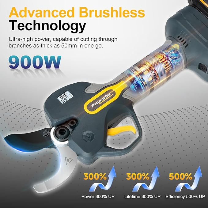 2 Inch(50mm) Professional Electric Pruning Shears Brushless Cordless, Compatible with Makita Batteries Extension Pole Heavy Duty 21V 8000mAh Battery Secateurs Branch Cutter for Gardening