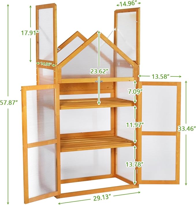 LYNSLIM Wooden Greenhouse, Raised Flower Planter Shelf with Transparent Flip-Top Roof, Cold Frame Green House for Outdoor, Mini Greenhouse Cabinet for Outside 29” W x 15”D x 50” H