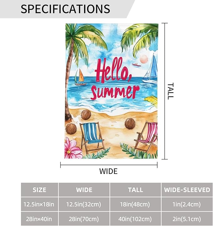 Beach Time Garden Flag 12x18 Inch Double Sided All-Weather Polyester Outdoor Flag For Patio Lawn Yard And Garden Welcome Decor