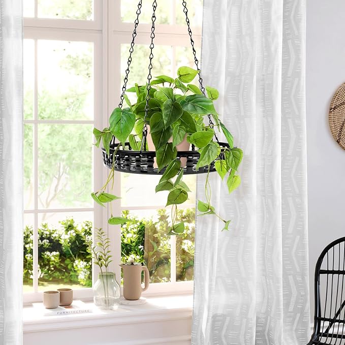 PIKAMAO Metal Plant Hanger Indoor Outdoor, Plant Hanger for Indoor Outdoor Plants, Flower Pot Hanging Plant Holder, Hanging Plant Shelf, Black, 1pcs