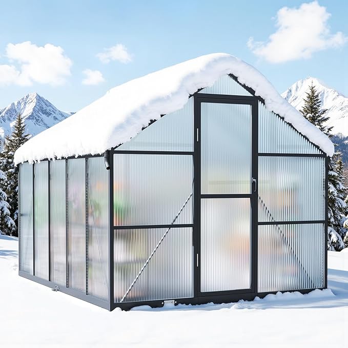 8x10FT Greenhouse for Outdoors, Galvanized Steel Frame Winter Green House w/ Adjustable Roof Vent, Lockable Door Handle &DrainageSystem, Walk-in Greenhouses for Outside Garden Backyard