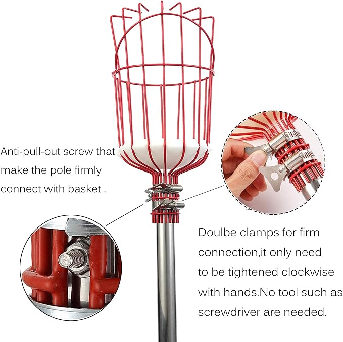 COCONUT Fruit Picker Tool, 5FT Fruit Picker with Basket Adjustable Long Handle, Easy to Assemble & Use Fruits Catcher Tree Picker for Getting Fruits - Ideal for Low & Medium Height Fruit Harvesting