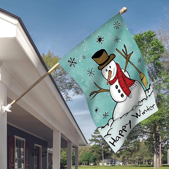 Morigins Happy Snowman Primitive Winter Yard Flag Double Sided Decorative Let it Snow House Flag 28x40 Inch