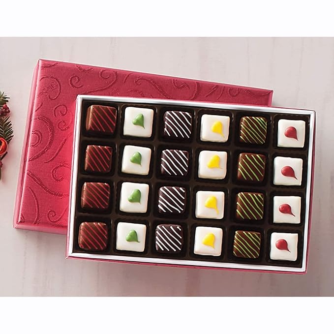 The Swiss Colony Christmas Petits Fours - Assorted Chocolate and Gourmet Mini Layer Cakes Holiday Gift Pack of 24 with Traditional Old Fashioned Candy Assortment with Hard Candy, Ribbons, and More