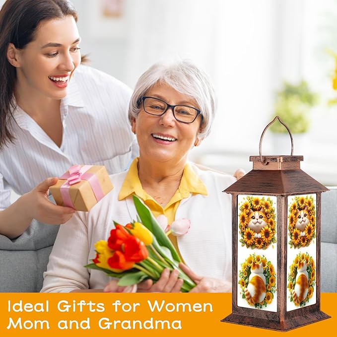 Solar Lanterns for Garden Decor,Waterproof Design Ideal Birthday Gifts for Women, Mom, and Grandma Solar LED Hanging Lights for Yard, Patio, Lawn, and Porch(Cat + Sunflower)