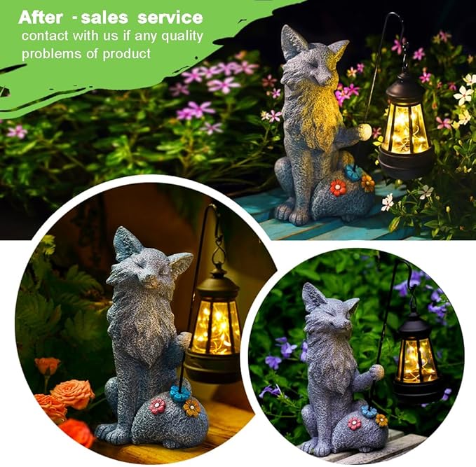 Fox Statue for Garden Decor, Garden Statue with Solar Power Light for Outdoor Patio Porch Lawn Yard Backyard Oudside Indoor Shelf Decoration,Praying Fox Sculptures Gifts for Mom Grandma