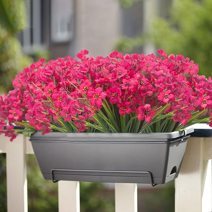 Grunyia 20 Bundles Artificial Flowers, Outdoor Indoor UV Resistant Fake Flowers No Fade Faux Plastic Plants Garden Porch Window Box Decoration