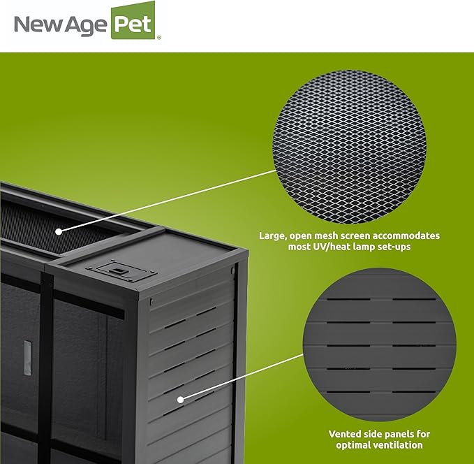 New Age Pet ECOFLEX 60" Wide X-Large Reptile Habitat, Mojave Lounge for Snakes, Tortoises & Lizards in Maple, Black & Grey, Easy Assembly, Sliding Glass Doors & Mesh Top
