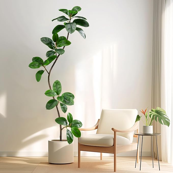 6ft Artificial Rubber Tree Faux Plants Indoor Faux Floor Artificial Trees Indoor,Fake Plant Fake Tropical Plants,Large Floor,Real Touch Rubber Tree for Home Decor