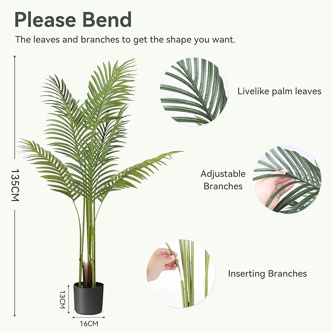 WC WAH CHUN Artificial Bird of Paradise Plant Fake Tropical Palm Tree for Indoor Outdoor, Perfect Faux Plants for Home Garden Office Store Decoration (Palm Tree 120cm)