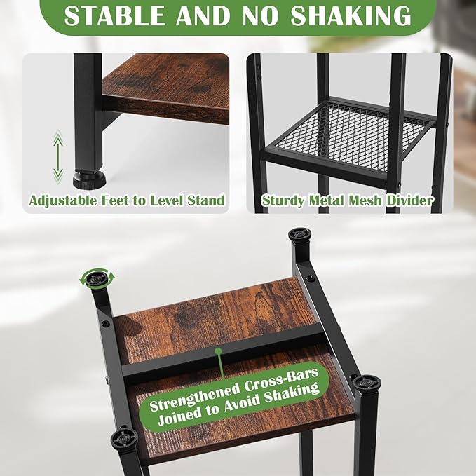 Dipion Extra Tall Plant Stand Indoor,40 Inch Plant Stands,3 Tier Metal Plant Stand with Heavy Duty Wood and Metal Mesh Shelf,Rustic Brown and Black