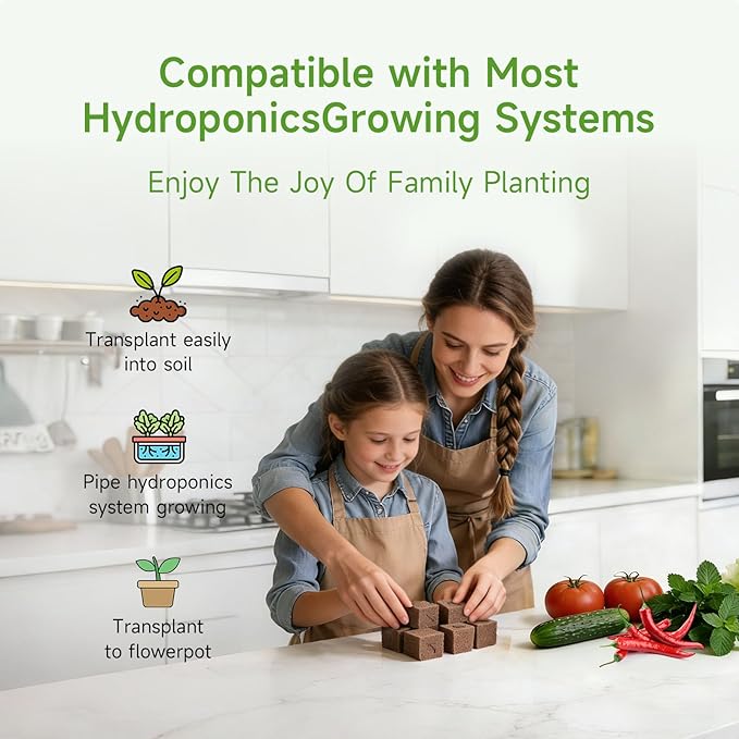 50 Packs Cuttage Grow Sponges, Pods Root Growth Sponge Eco Friendly PH Balance, Square Sponge Replacement Part Seedling Starter Sponges for Hydroponic Indoor Garden System Cuttage Rooting