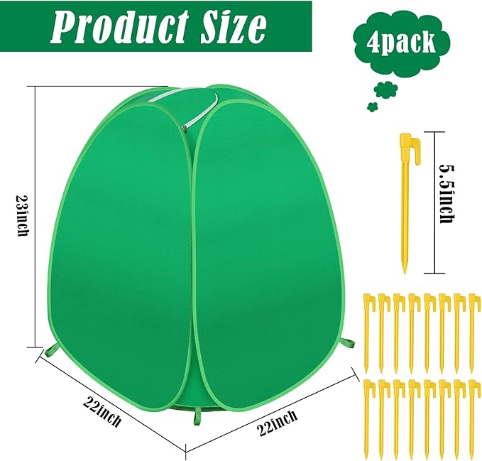 4 Pack Plant Covers Freeze Protection, Pop Up Shrub Frost Covers for Outdoor Plants Warm Plant Protectors Tent for Winter Protecting Fruit Potted Plants and Shrub from Freezing Animals Eating(22x22x23