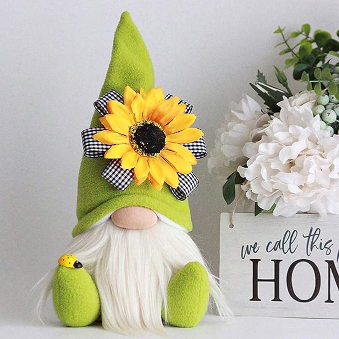 Gnome Plush Decorations for Home, Spring Summer Sunflower Gnome Decor, Handmade Faceless Plush Doll, Easter Gnomes Ornaments for Home Office Festival Decor (Green)