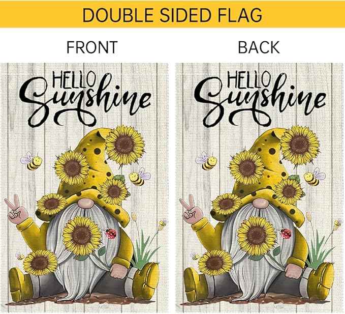 Welcome Sunshine Garden Flag 12x18 Inch Double Sided Small Burlap Gnome Sunflower Garland Summer Garden Flags Decor Home Yard Lawn Holiday Outdoor Flags Decorations