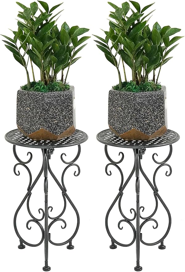 NAKUPE Metal Plant Stands 2 Pack, Heavy Duty Plant Pedestal 17" Tall, Single Flower Pot Holder for Indoor, Outdoor, Patio, Porch, Garden, Balcony, Black