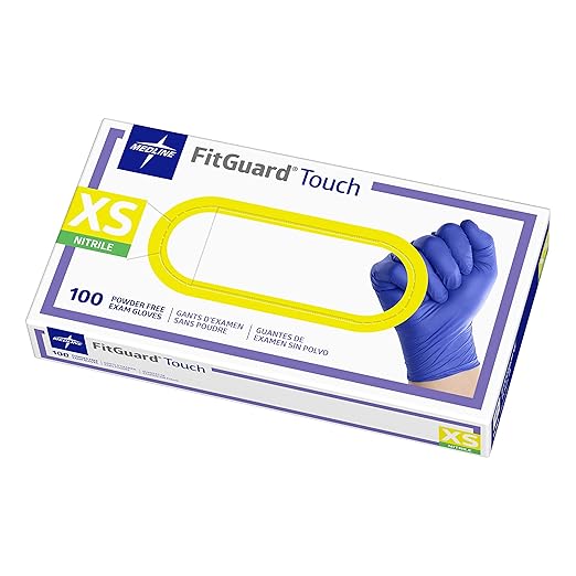 Medline FitGuard Touch Nitrile Exam Gloves, 100 Count, X-Small, Powder Free, Disposable, Not Made with Natural Rubber Latex, Excellent Sense of Touch for Medical Tasks, Durable for Household Chores