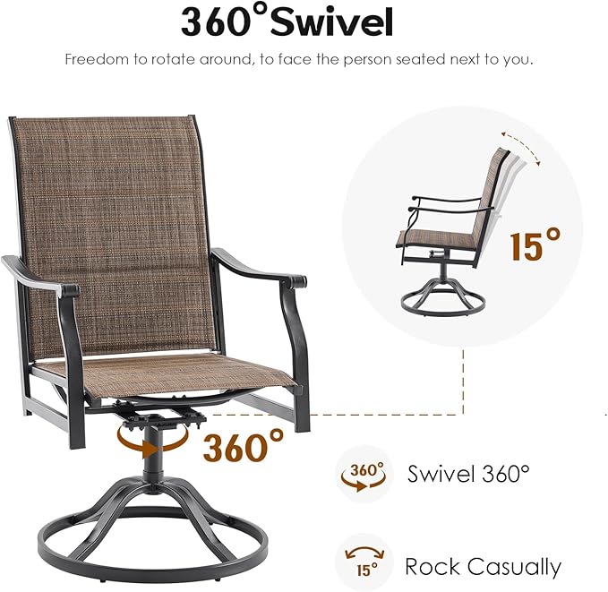 Soohow Swivel Outdoor Dining Chairs Set of 8, Patio Swivel Dining Chair with Textilene Fabric, Outdoor Metal Armchair All Weather Resistant, Ergonomic Comfort, Perfect for Patio, Backyard, Balcony