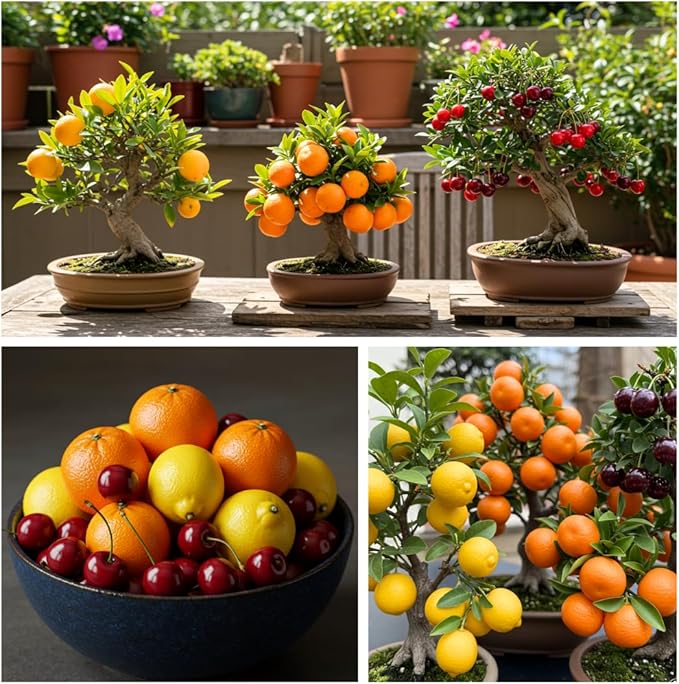 150+ Dwarf Bonsai Fruit Tree Seeds for Planting, 50+ Lemon Tree Seeds /50+ Cherry Tree Seeds /50+ Orange Tree Seeds (3 Variety Individual Packs)