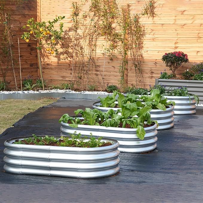 4x2x1 ft Galvanized Raised Garden Bed Outdoor, 4-Pack 12" Tall Metal Planter Boxes for Planting Vegetables, Flowers, Herbs, Tomato - Corrugated Rust-Resistant Elevated Garden Beds Kit, Silver