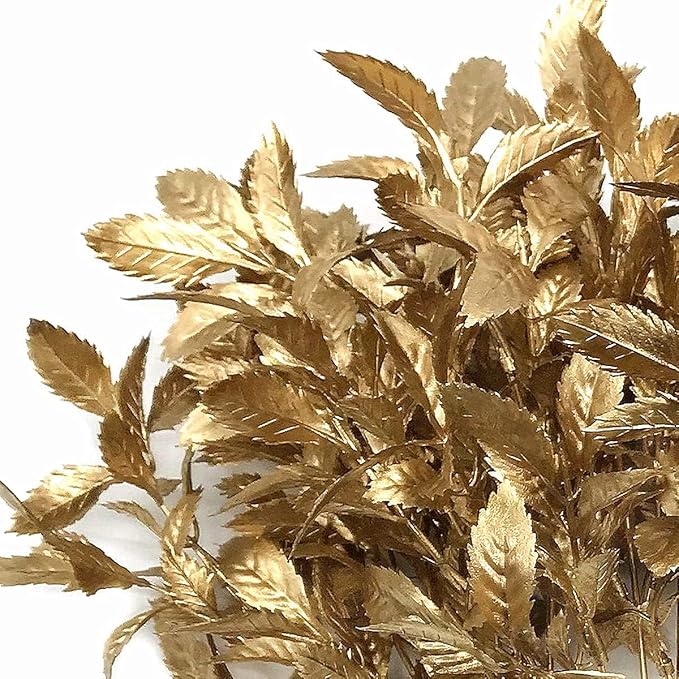 PASYOU Artificial Golden Plants Decor, Plastic Grass Fake Shrubs Simulation Leaves for Indoor Outdoor Home Garden Planter Filler Party Verandah Wedding Faux DIY Decoration - Gold 6 Pack