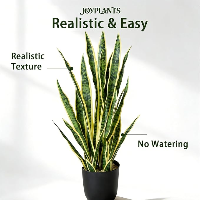 Fake Snake Plant, 35" Fake Potted Plants with Black Pot Realistic Artificial for Home Decor, Low Maintenance No Watering Needed Faux Plants for Desk Corner Office & Pet Areas(Yellow-35in)