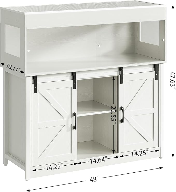Herture 60 Gallon Reptile Terrarium with Stand, Terrarium Enclosure with Acrylic Doors, Storage Cabinet with Barn Door, Mesh Lid & Power Outlet – Vivarium Habitat for Medium Reptiles White PX05RTW