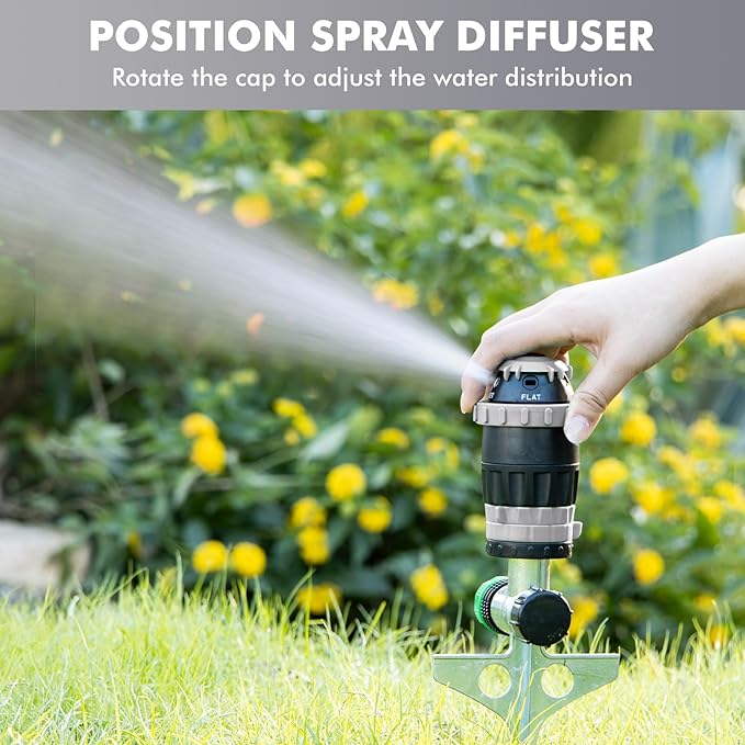 [2 Pack] RESTMO Gear Drive Sprinkler with Metal Spike Base, 5-Pattern Heavy Duty Gardening Watering System, Multi-Adjustable Lawn Sprinkle for Garden Plant, Flower Bed and Large Yard Area, Gray