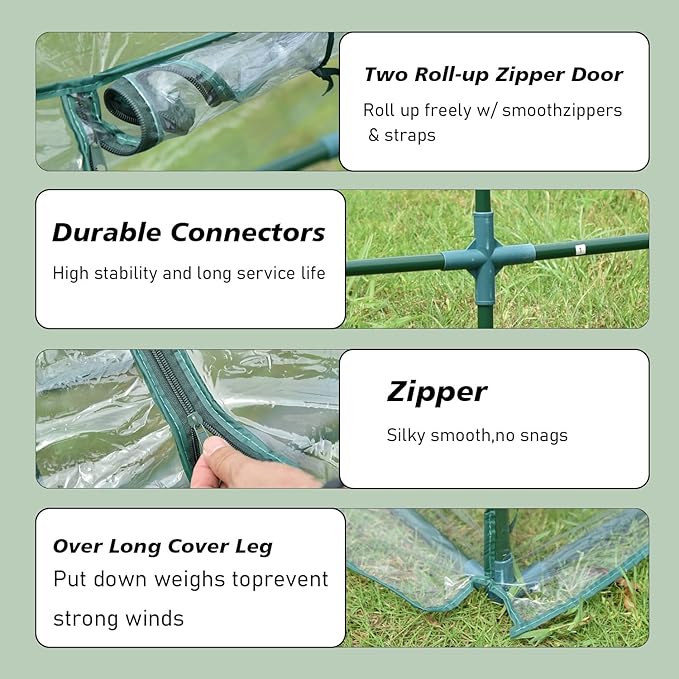 Aoodor 9 x 3 x 3 ft Mini Greenhouse with 3 Zipper Doors, Water-Resistant, UV-Protected for Flowers, Vegetables, and Herbs, Transparent