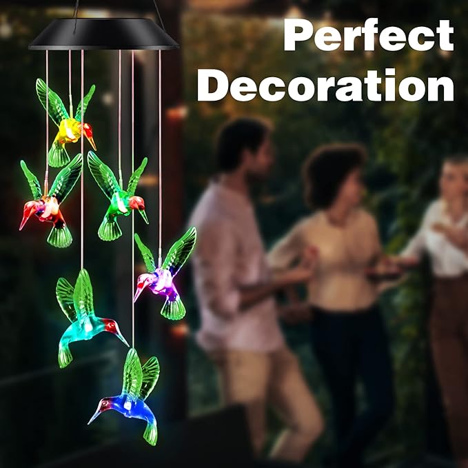 Gifts for Mom from Daughter Son Husband LED Solar Hummingbird Wind Chimes Indoor Outside Best Gifts for Mothers Day Birthday Grandma Women Who has Everything Outdoor Decor,Yard Decorations
