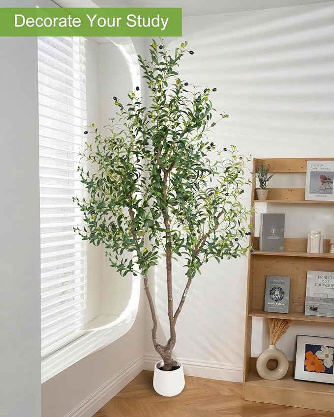 Sillaff Artificial Tree, 7FT(84in) Large Faux Plants Indoor Tall Faux Olive Tree with Pot, Nearly Natural Olive Branches and Fruits for Living Room Office Home Decor