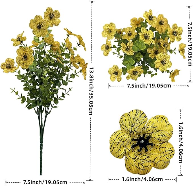 XccJLYB Artificial Flowers for Outdoor UV Resistant Fake Plants, 12 Bundles Fake Mums Silk Daisy in Pots for Porch Patio Garden, Faux Potted Home Decor for Outside (Yellow)