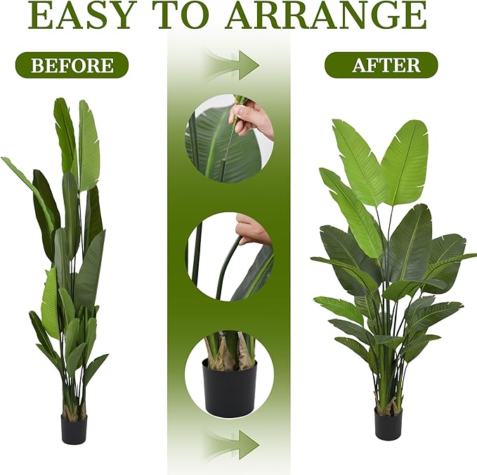 Bird of Paradise Plant Artificial 7ft - Tall Faux Plants Indoor with Realistic Trunks and 22 Vivid Leaves, 84 Inch Fake Tropical Floor Plants in Pot for Home Living Room Bedroom Office Indoor Decor