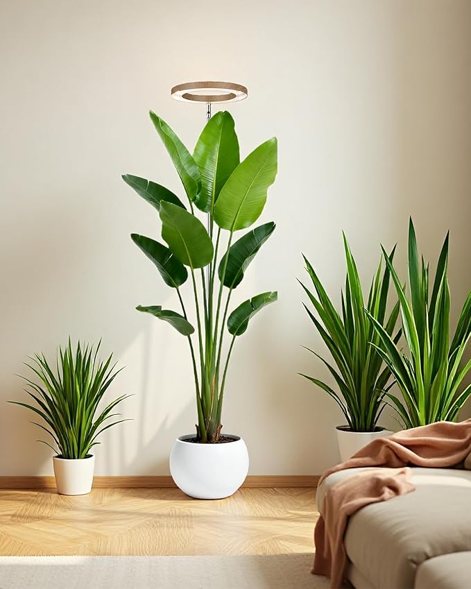 yadoker Plant Grow Light,LED Growing Light Full Spectrum for Indoor Plants,Aluminum Coffee Wood Grain Plant Lights,Height Adjustable, Automatic Timer, 5V Low Safe Voltage
