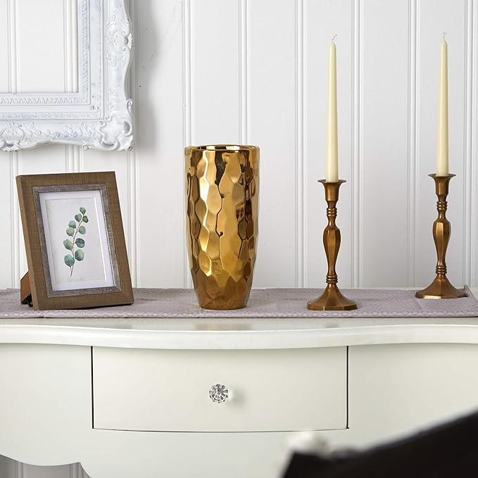 Nearly Natural 10in. Designer Gold Cylinder Vase