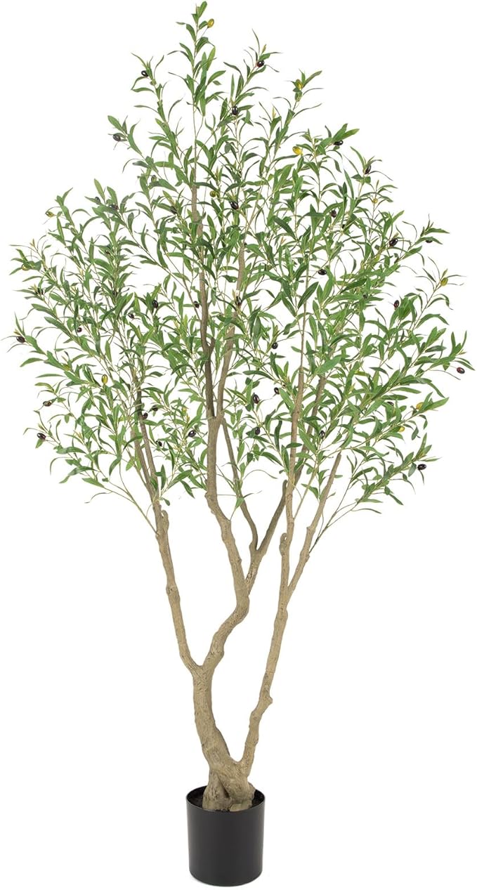 7ft UV Resistant Realistic Artificial Olive Tree Outdoor, 84in Tall Faux Olive Tree for Outdoor with Lifelike Leaves and Branches, Fake Olive Tree for Home Office Living Room Patio Decor.