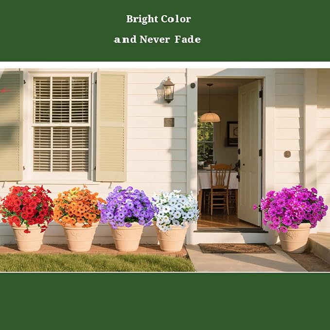 VDVST Artificial Flowers for Outdoors,UV Resistant Artificial Outdoor Flowers,Not-Fading Faux Flowers for Outdoor Planters for Front Door Porch Yard Patio Garden Home Decor,12 Bundles Mix 3 Colors