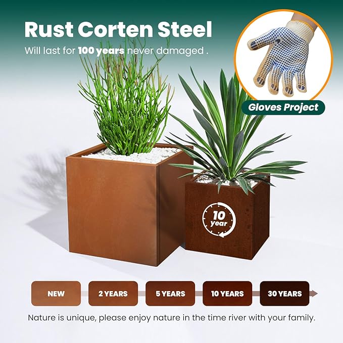 GZGNEEVL Corten Steel Planter Box Metal Outdoor Large Rectangular Rustic Durable Antique Detached for Commercial Residential Patio Deck and Backyard 17" x 17" x 18"