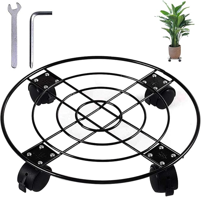Plant Caddy with Wheels Heavy Duty Metal Iron Large Potted Plant Stand Holder Move Around Indoor Outdoor Garden Patio Flower Pot Planter Adjustable Rolling Dolly Casters with Locking Black 13 Inches …