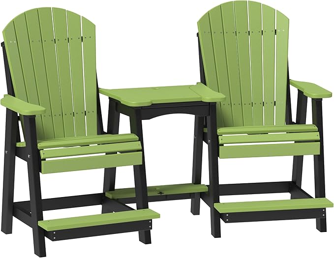LuxCraft Poly Tete-a-Tete Patio Table and Counter Height Balcony Chairs with Umbrella Hole, Weatherproof Outdoor Patio Furniture Set for Outside - Amish Made in USA (Lime Green & Black)