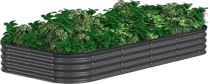 BlueWish 8x4x1FT Galvanized Raised Garden Bed with Aluminum Support Rods, Many-in-1 Modular Planter Box with Rubber Edges, 11.2’’H Raised Garden Bed for Vegetable, Flower, Fruit, Grey