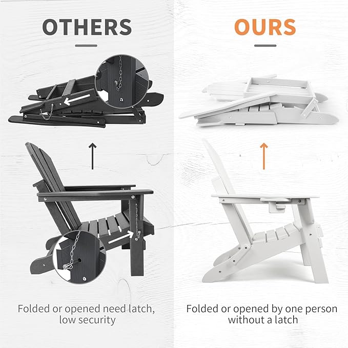 FUNBERRY Folding Adirondack Chair Set of 6, All Weather HDPE Fire Pit Chairs with Cup Holder for Outdoor