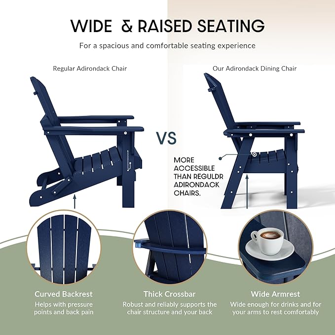 WestinTrends Malibu Malibu Outdoor Patio HDPE Plastic Adirondack Dining Chair Navy Blue