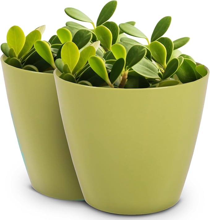 Headwind Charlevoix Planters– 12" 2 Pack Plastic Plant Pot in Meadow Green, Indoor & Outdoor Pots for Plants with Drillable Drainage Hole, Decorative Plant Pot, Flower Pots Outdoor for Garden