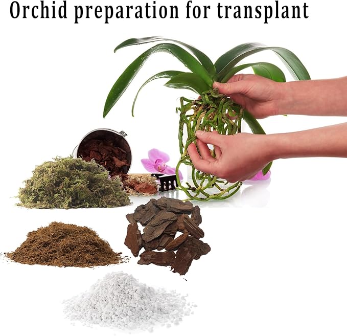 JFWOD 6QT Orchid Potting Mix with Moss Pine Bark Mulch Perlite & Coco Peat Natural Ingredients, Orchid Repotting Soil Medium Great for Indoor Plant Root Climbing & Expanding